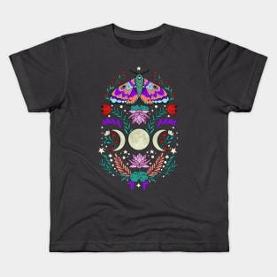 Moth, Triple Moon, Flowers and Stars Kids T-Shirt